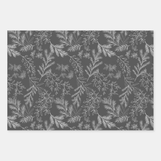 Moody Modern Traditioneel Zwart-wit Kerstmis Inpakpapier Vel (Voorkant 3)