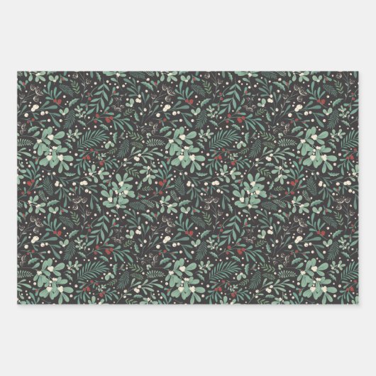 Moody Modern Winter Botanical KerstFloral Inpakpapier Vel (Voorkant 3)