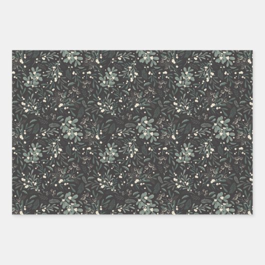 Moody Modern Winter Botanical KerstFloral Inpakpapier Vel (Voorkant 2)
