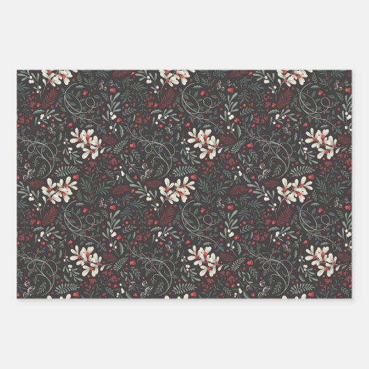 Moody Modern Winter Botanical KerstFloral Inpakpapier Vel (Voorkant)