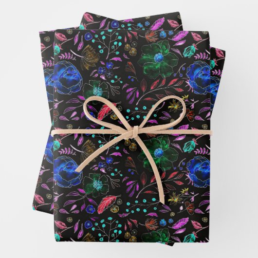 Moody Modern Winter Botanical KerstFloral Inpakpapier Vel (In situ)