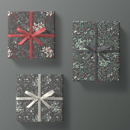 Moody Modern Winter Botanical KerstFloral Inpakpapier Vel