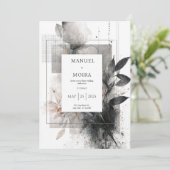 Moody Monochrome Abstracte Bloemen Wedding Kaart (Staand voorkant)