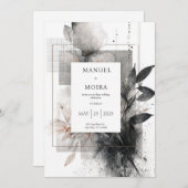 Moody Monochrome Abstracte Bloemen Wedding Kaart (Voorkant / Achterkant)