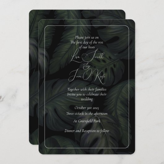 Moody Monsteras Waterverf bruiloft uitnodiging (Voorkant / Achterkant)