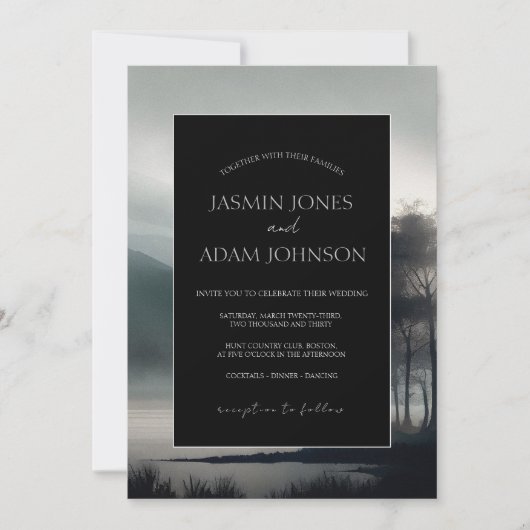 Moody Mountain Donker Esthetische Woodland bruilof Kaart (Voorkant)