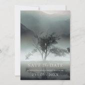 Moody Mountain Donker Esthetische Woodland bruilof Save The Date (Voorkant)