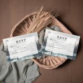 Moody Mountain Forest Lakeside Wedding RSVP Kaart