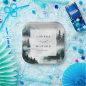 Moody Mountain Moonlit Pine Forest Wedding Papieren Bordje (Feest)