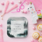 Moody Mountain Moonlit Pine Forest Wedding Papieren Bordje (Feest)