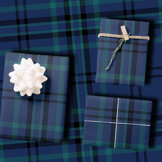 Moody Navy and Teal Dark Tartan Christmas Inpakpapier Vel