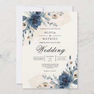 Moody Navy Bloemen Boog Huwelijk Kaart