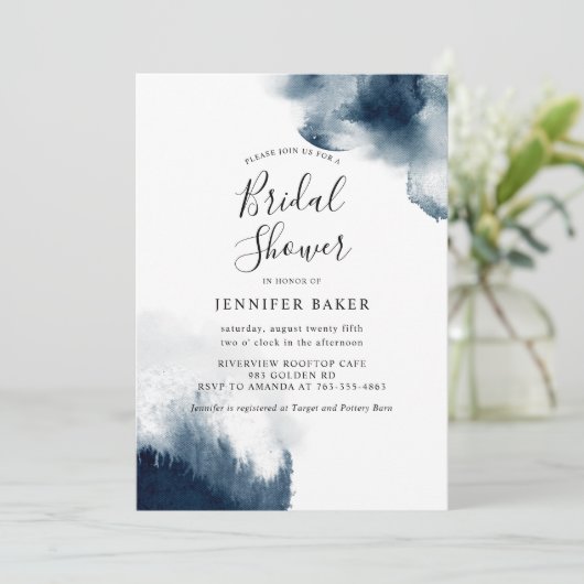 Moody Navy Blue Waterverf Vrijgezellenfeest Kaart (Staand voorkant)