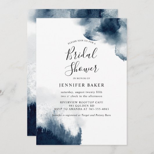 Moody Navy Blue Waterverf Vrijgezellenfeest Kaart (Voorkant / Achterkant)