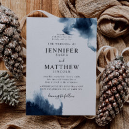 Moody Navy Blue Waterverf Wedding Kaart