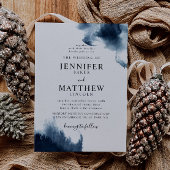 Moody Navy Blue Waterverf Wedding Kaart