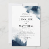 Moody Navy Blue Waterverf Wedding Kaart (Voorkant)