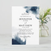 Moody Navy Blue Waterverf Wedding Kaart (Staand voorkant)
