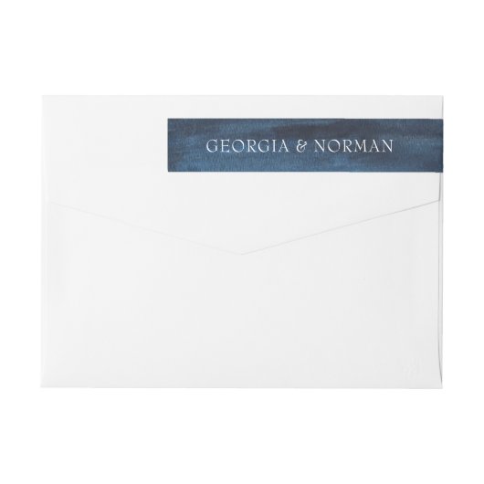 Moody Navy Blue Waterverf Wedding Return Address (Achterkant)
