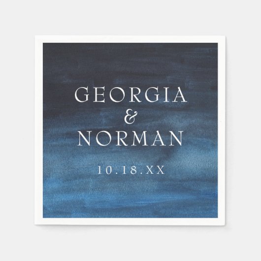 Moody Navy Blue Waterverf Wedding Servet (Voorkant)