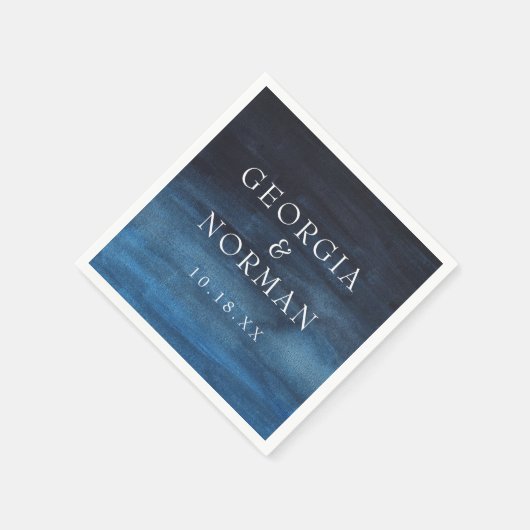 Moody Navy Blue Waterverf Wedding Servet (Hoek)