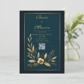Moody Navy Gold Botanical Wedding Kaart (Staand voorkant)