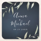 moody navy miniem botanisch groen huwelijk kartonnen onderzetters (Voorkant)