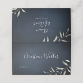 moody navy miniem botanisch groen huwelijk plaatskaartje (Buitenkant ongevouwen)