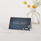 moody navy miniem botanisch groen huwelijk plaatskaartje (Voorkant)