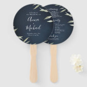 Moody navy miniem groen huwelijksprogramma handwaaier (Voorkant en achterkant)