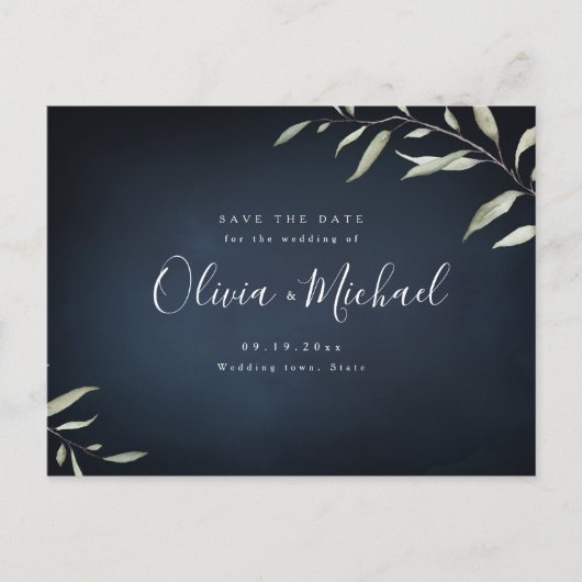 Moody navy miniem groen sparen de datum aankondigingskaart (Voorkant)