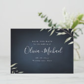 Moody navy miniem groen sparen de datum save the date (Staand voorkant)