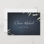 Moody navy minimale botanische bruinbruiloft bedankkaart (Voorkant)