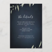 Moody navy minimale botanische bruinbruiloft informatiekaartje (Voorkant)
