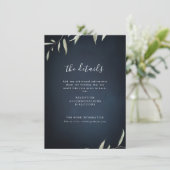 Moody navy minimale botanische bruinbruiloft informatiekaartje (Staand voorkant)