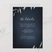 Moody navy minimale botanische bruinbruiloft informatiekaartje (Voorkant / Achterkant)
