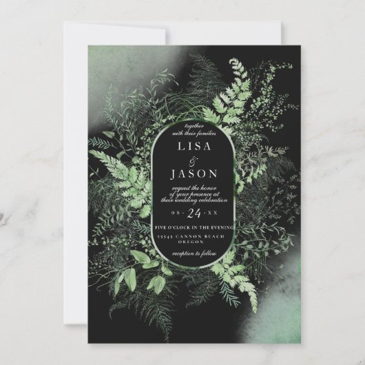 Moody Night Misty Fog Woodland Greenery Wedding Kaart (Voorkant)