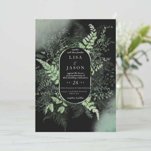 Moody Night Misty Fog Woodland Greenery Wedding Kaart (Staand voorkant)