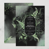 Moody Night Misty Fog Woodland Greenery Wedding Kaart (Voorkant / Achterkant)