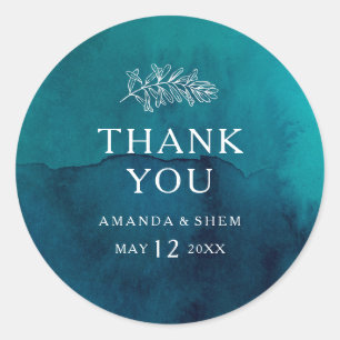 Moody Ocean Waterverf Dank u bruiloft gunst Ronde Sticker