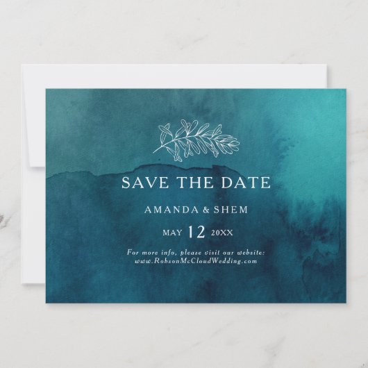 Moody Ocean Waterverf Horizontal Save the Date (Voorkant)