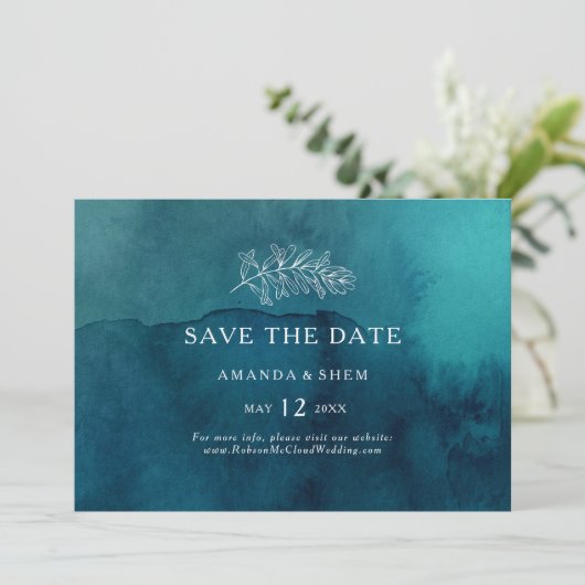 Moody Ocean Waterverf Horizontal Save the Date (Staand voorkant)