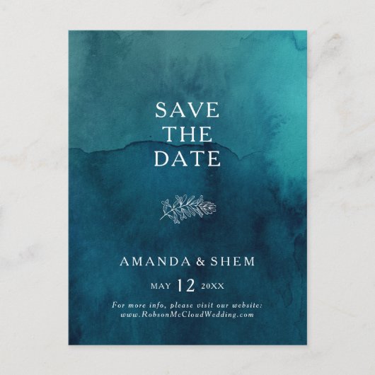 Moody Ocean Waterverf Save the Date Briefkaart (Voorkant)