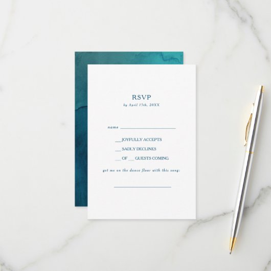 Moody Ocean Waterverf Song Request RSVP Card (Voorkant / Achterkant in situ)