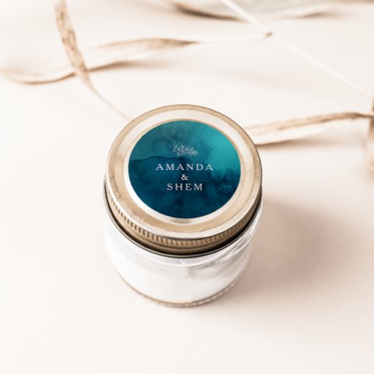 Moody Ocean Waterverf Trouwenvelop Seals Ronde Sticker