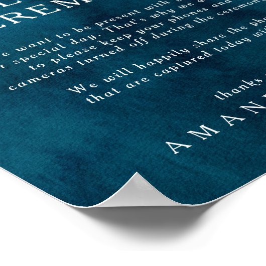 Moody Ocean Waterverf Unplugged Ceremony Sign Poster (Hoek)