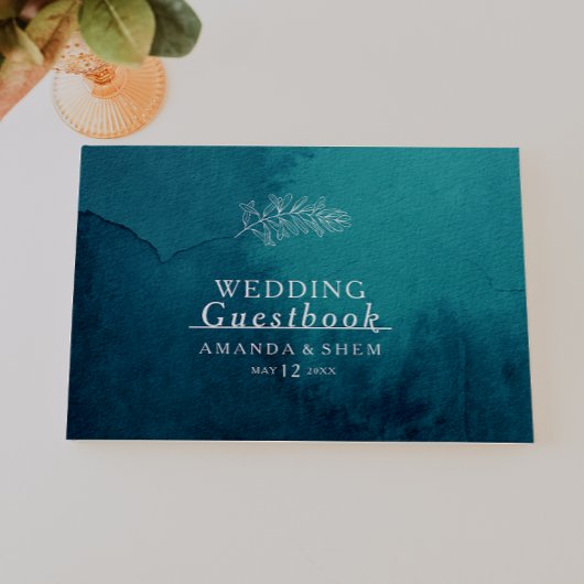 Moody Ocean Waterverf Wedding Guest Book Gastenboek
