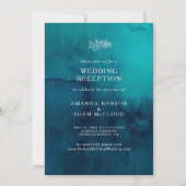 Moody Ocean Waterverf Wedding Reception Kaart (Voorkant)