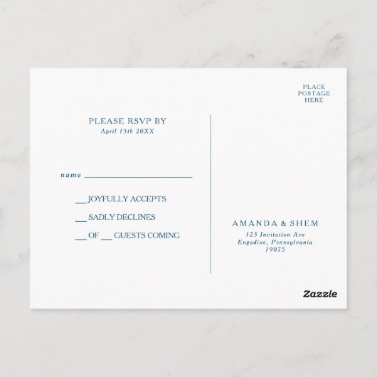Moody Ocean Waterverf Wedding RSVP Briefkaart (Achterkant)