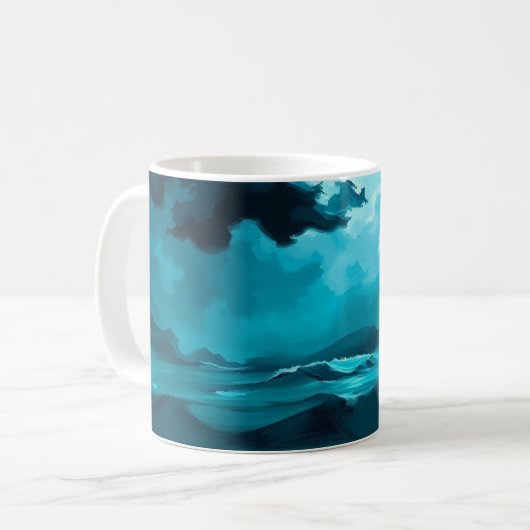 Moody Ocean Waves Under Stormy Sky – Abstract Seas Koffiemok (Voorkant links)
